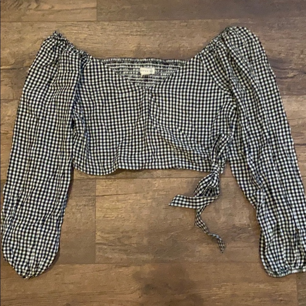 checkered tie front crop top